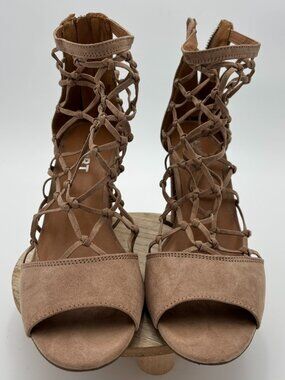 Report Mixie Taupe Suede Caged Gladiator Block Heels Strappy Sandal Booties 9